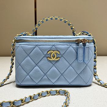 Chanel Quilted Pearl Crush Vanity Rectangular Sky Blue Lambskin Size 17x9.5x8 cm