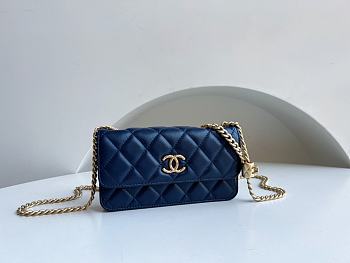 Chanel 22k Woc bag with charm lambskin leather gold hardware navy blue Size 17 cm