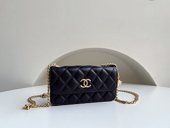 Chanel 22k Woc bag with charm lambskin leather gold hardware Black Size 17 cm