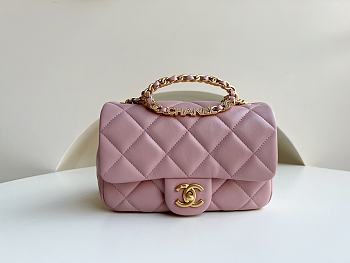 Chanel flap bag with top handle Gold-Tone Metal Pink AS3450 Size 24 cm