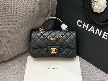 Chanel flap bag with top handle Lambskin & Gold-Tone Metal Black Size 20x12x6 cm