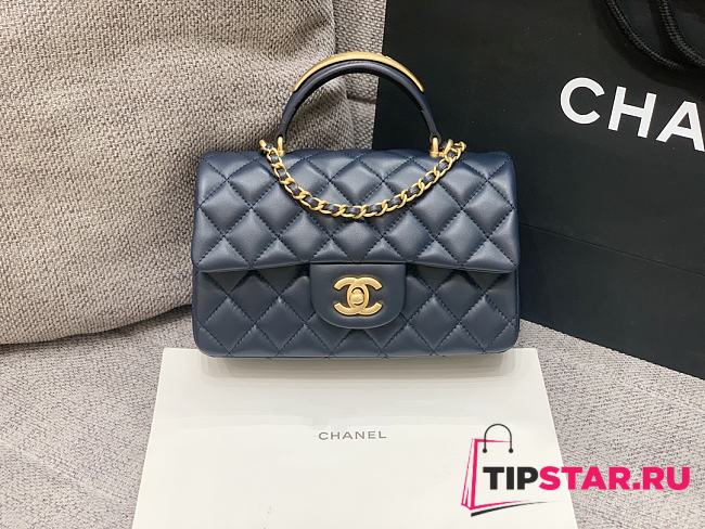 Chanel flap bag with top handle Lambskin & Gold-Tone Metal Navy Blue Size 20x12x6 cm - 1