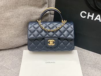 Chanel flap bag with top handle Lambskin & Gold-Tone Metal Navy Blue Size 20x12x6 cm