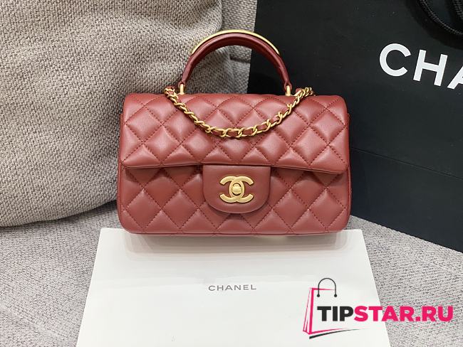 Chanel flap bag with top handle Lambskin & Gold-Tone Metal Red Size 20x12x6 cm - 1