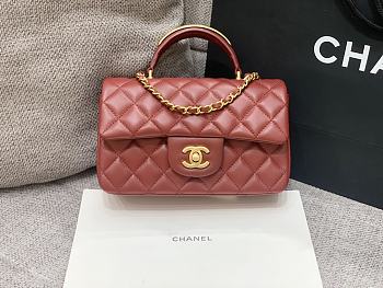 Chanel flap bag with top handle Lambskin & Gold-Tone Metal Red Size 20x12x6 cm