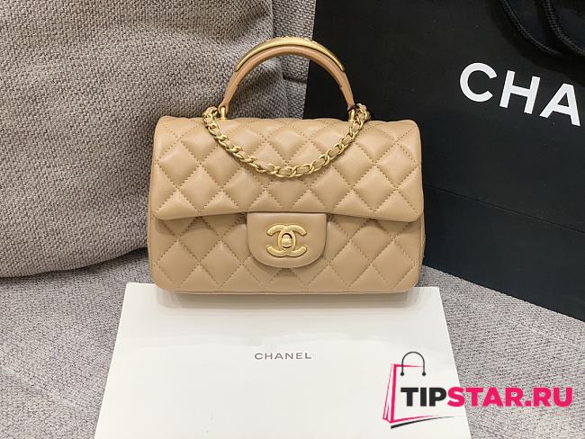 Chanel flap bag with top handle Lambskin & Gold-Tone Metal Beige Size 20x12x6 cm - 1