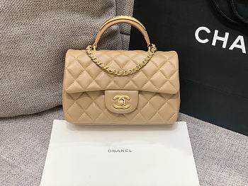 Chanel flap bag with top handle Lambskin & Gold-Tone Metal Beige Size 20x12x6 cm