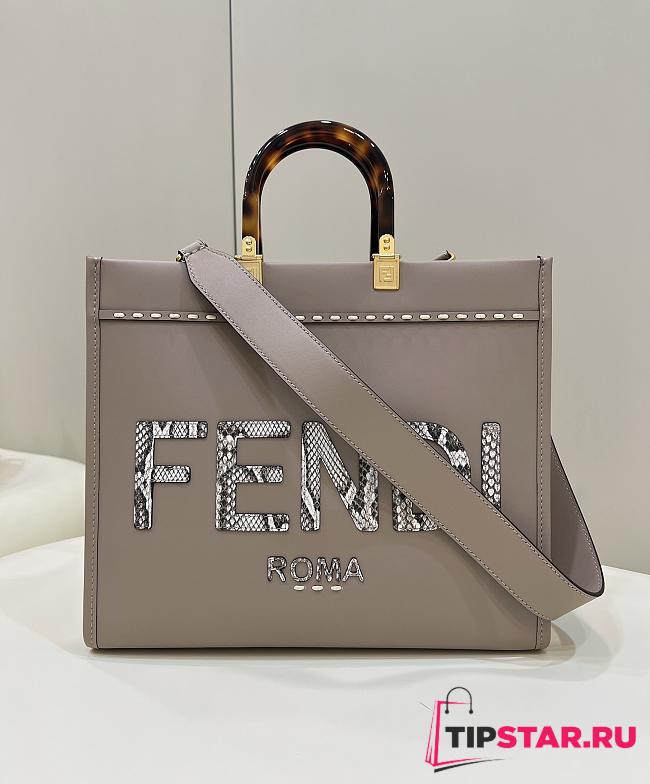 Fendi sunshine medium gray leather and elaphe shopper 8BH386AHN5F1FEN size 35cm - 1