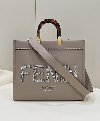 Fendi sunshine medium gray leather and elaphe shopper 8BH386AHN5F1FEN size 35cm