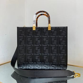 Fendi Sunshine Black leather shopper leather with raised 3D-texture FF Size 35x17x31 cm