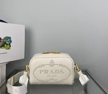 Prada Perforated Logo Shoulder Bag White Size 20.5x13x8.5 cm