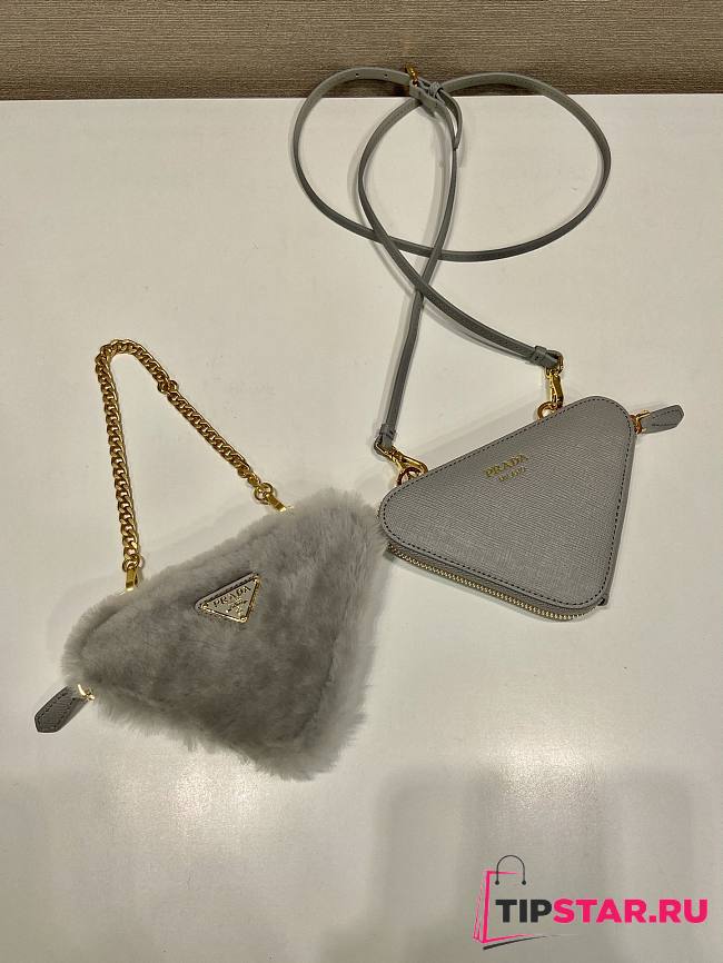Prada Shearling and Saffiano leather mini-pouch Grey Size 15x10x5 cm - 1