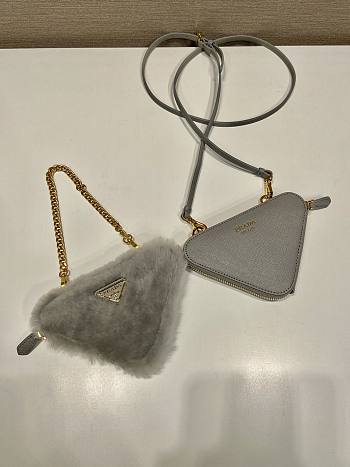 Prada Shearling and Saffiano leather mini-pouch Grey Size 15x10x5 cm
