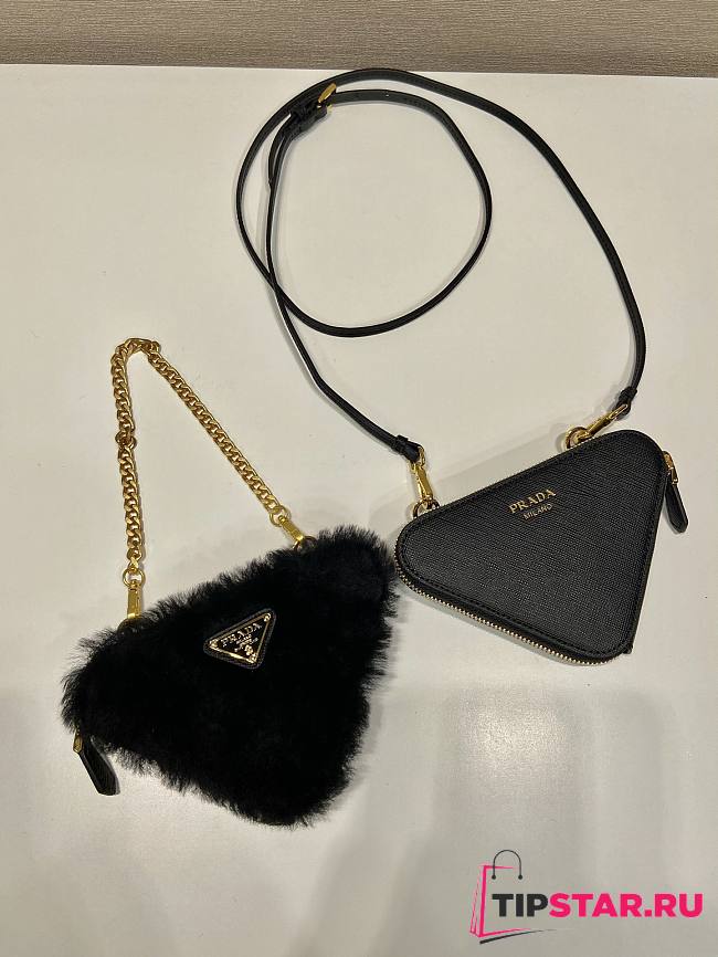 Prada Shearling and Saffiano leather mini-pouch Black Size 15x10x5 cm - 1