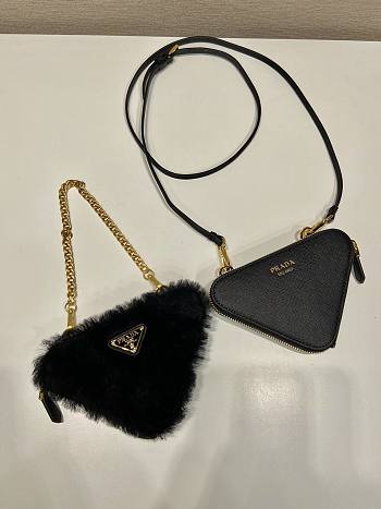 Prada Shearling and Saffiano leather mini-pouch Black Size 15x10x5 cm