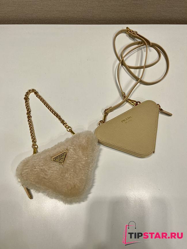 Prada Shearling and Saffiano leather mini-pouch Beige Size 15x10x5 cm - 1