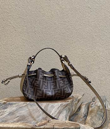 Fendi Pomodorino Brown FF Fabric Bag Size 24×9.5×14 cm