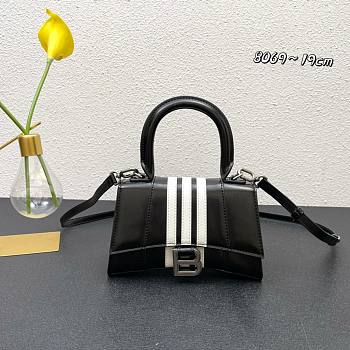 Balenciaga x Adidas Hourglass Small Handbag in black and white shiny box calfskin Size 19x13x6 cm
