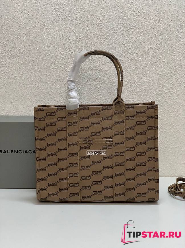 Balenciga Medium Signature Shopper Tote Bag Beige & Brown Size 35x13x27 cm - 1