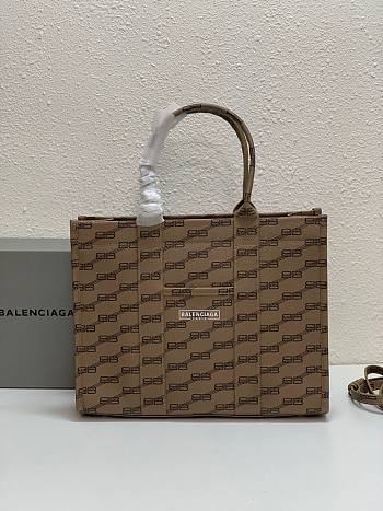 Balenciga Medium Signature Shopper Tote Bag Beige & Brown Size 35x13x27 cm