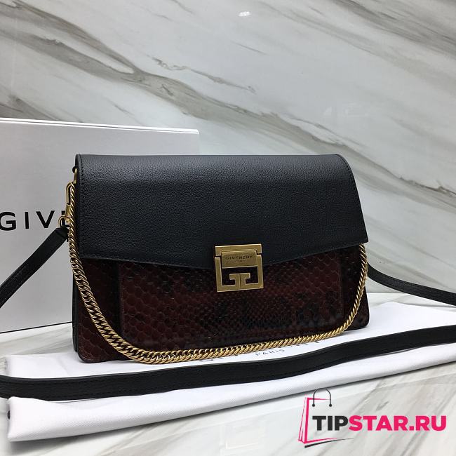 Givenchy Black&Brown Gv3 Small Python Shoulder Bag Size 29x8x18 cm - 1