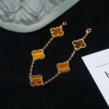 Van Cleef & Arpels Tiger’s Eye Vintage Alhambra 5 Motif Gold Bracelet