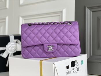 Chanel Purple Quilted Lambskin Classic Single Flap Bag Silver Hardware Size 25x15x6 cm