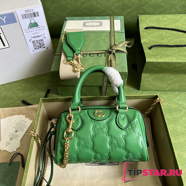 GUCCI  Small Matelassé Leather GG Top-Handle Bag Green Size 19×13×11cm - 1
