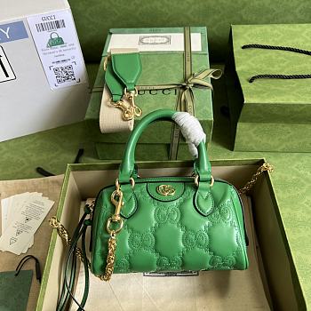 GUCCI  Small Matelassé Leather GG Top-Handle Bag Green Size 19×13×11cm