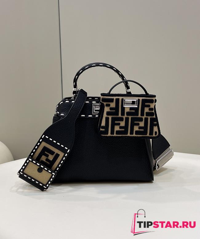 Fendi Black small peekaboo solid shopper handbag three-pieces-set jacquard strap plus coin pouch charm Size 23x7x18 cm - 1