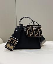 Fendi Black small peekaboo solid shopper handbag three-pieces-set jacquard strap plus coin pouch charm Size 23x7x18 cm - 5