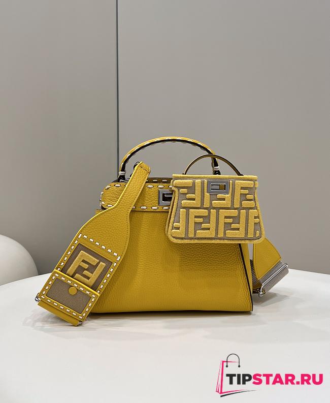 Fendi Yellow small peekaboo solid shopper handbag three-pieces-set jacquard strap plus coin pouch charm Size 23x7x18 cm - 1