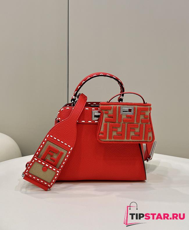 Fendi Red small peekaboo solid shopper handbag three-pieces-set jacquard strap plus coin pouch charm Size 23x7x18 cm - 1