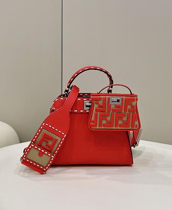 Fendi Red small peekaboo solid shopper handbag three-pieces-set jacquard strap plus coin pouch charm Size 23x7x18 cm