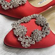 Manolo Blahnik Hangisi Red Satin Jewel Buckle Pumps - 6