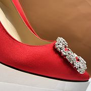 Manolo Blahnik Hangisi Red Satin Jewel Buckle Pumps - 5