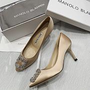 Manolo Blahnik Hangisi Beige Satin Jewel Buckle Pumps - 2