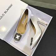 Manolo Blahnik Hangisi White Satin Jewel Buckle Pumps - 1