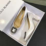 Manolo Blahnik Hangisi White Satin Jewel Buckle Pumps - 6