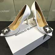 Manolo Blahnik Hangisi White Satin Jewel Buckle Pumps - 2