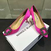 Manolo Blahnik Hangisi Pink Satin Jewel Buckle Pumps - 4