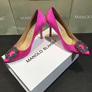 Manolo Blahnik Hangisi Pink Satin Jewel Buckle Pumps - 2