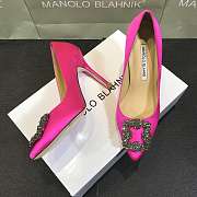 Manolo Blahnik Hangisi Pink Satin Jewel Buckle Pumps - 3