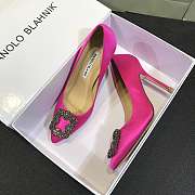 Manolo Blahnik Hangisi Pink Satin Jewel Buckle Pumps - 6