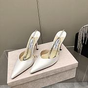 JIMMY CHOO White Bing 65 Plexi Mules with Crystal Strap - 1