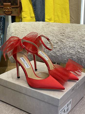 JIMMY CHOO Averly 100 bow-trimmed pumps Red