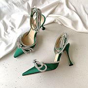 MACH & MACH 110 Green Crystal-Embellished Satin Pumps - 5