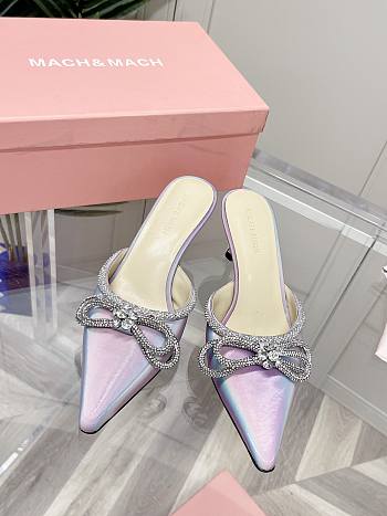 MACH & MACH Double Bow Iridescent Mules purple