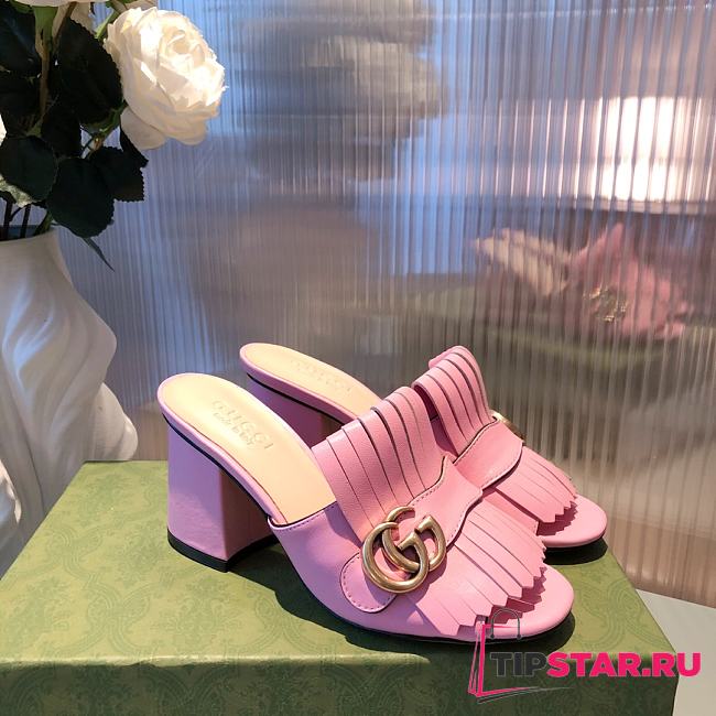 Gucci Marmont GG Wild Rose Fringe Mules Sandals Heels - 1