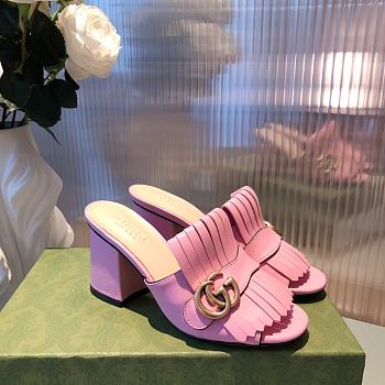 Gucci Marmont GG Wild Rose Fringe Mules Sandals Heels